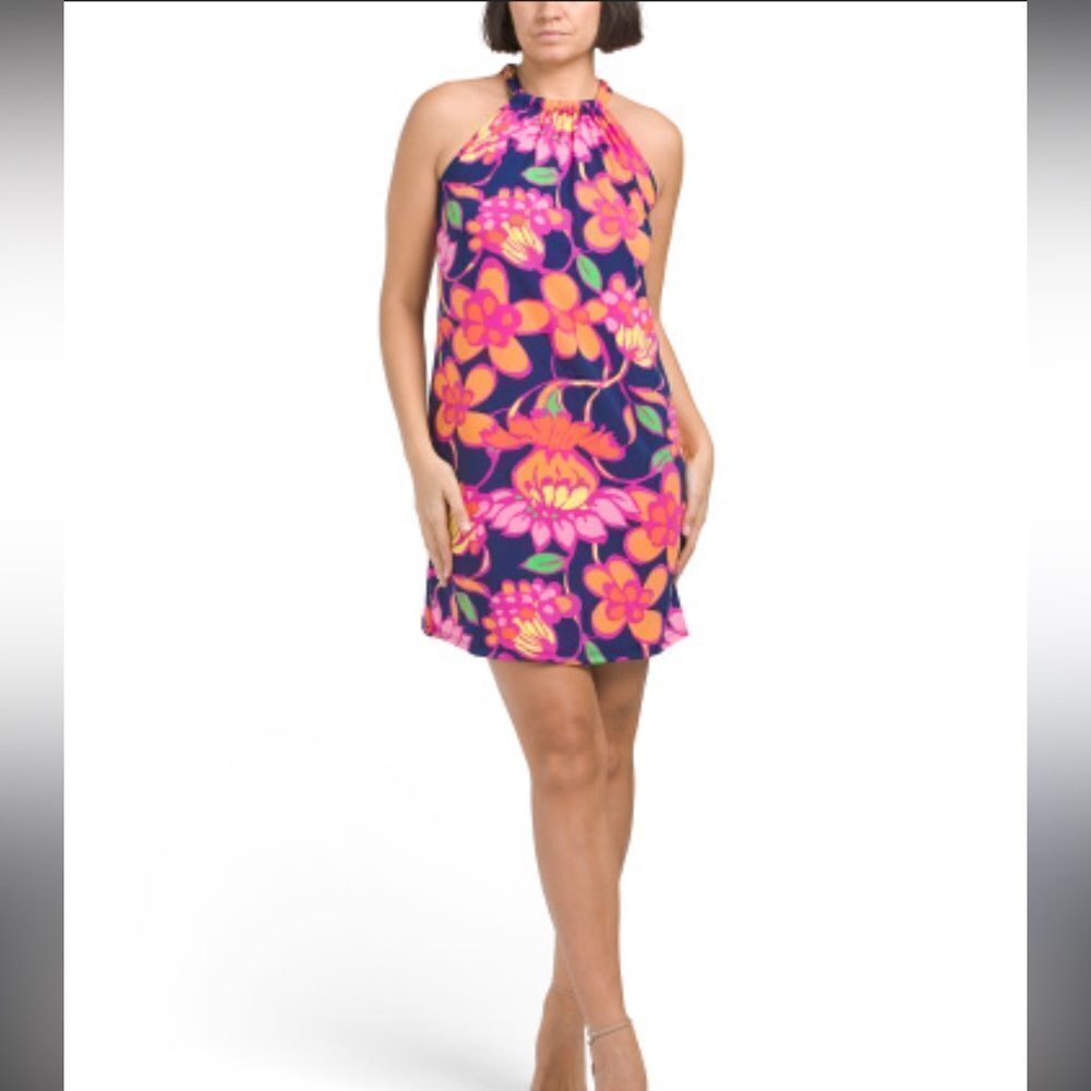 Trina Turk Juju Bright Multicolor Floral Halter A-line Mini Shift Dress Size S